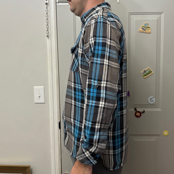 Plaid Button-Up Shirt in Blue and Gray - Picture 3 of 11